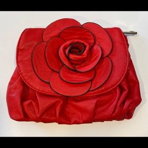 Red rose forever 21 small clutch purse with teal liner